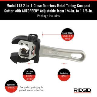 RIDGID 118 2-in-1 Close Quarters AUTOFEED 14 in.-1-18 in. Metal Tubing Compact CutterTool with X-CEL Knob for Quick Cutting 32573