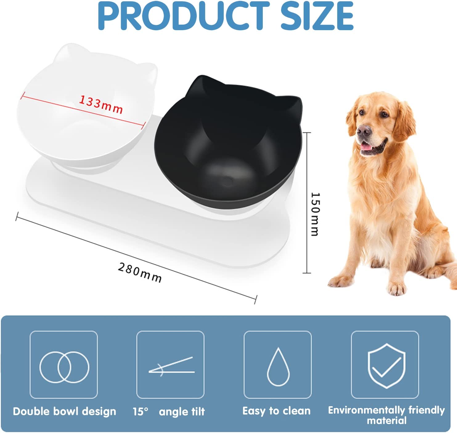 Cat Feeding Bowls, Cat Food Bowl With Raised Stand, 15°Tilted Anti-Slip Cat Bowl, Detachable, Non-Slip and Splash-Proof, For Food and Water Feeder, For Cats And Puppies