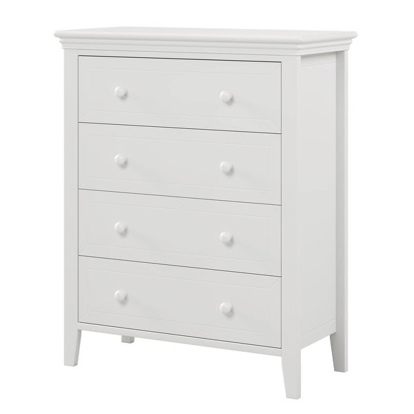 4-Drawer Dresser， White Wooden Chest with Round Handle， Tall Storage Cabinet for Bedroom Living Room， Entryway， Porch - - 37668370