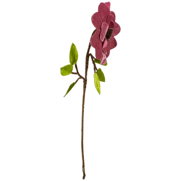 Pink Heart Flower With Stem And Leaves Christmas Pick