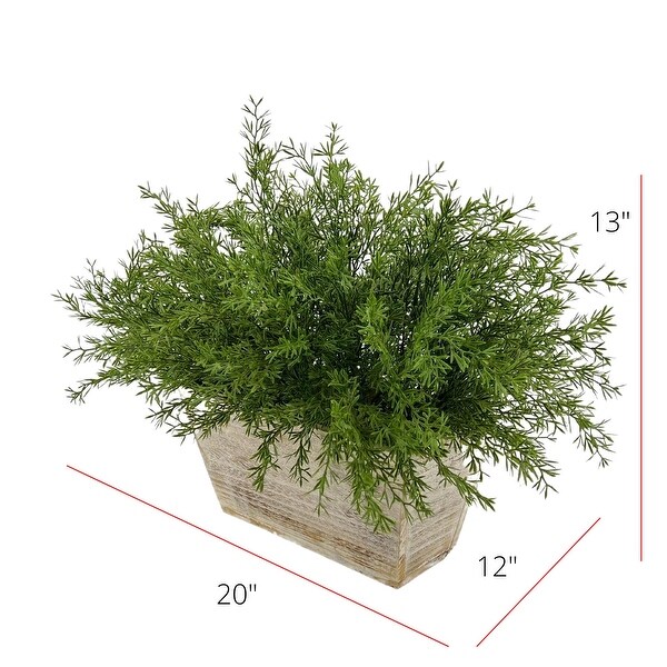 Faux Asparagus Fern in Wood Mini Ledge Planter