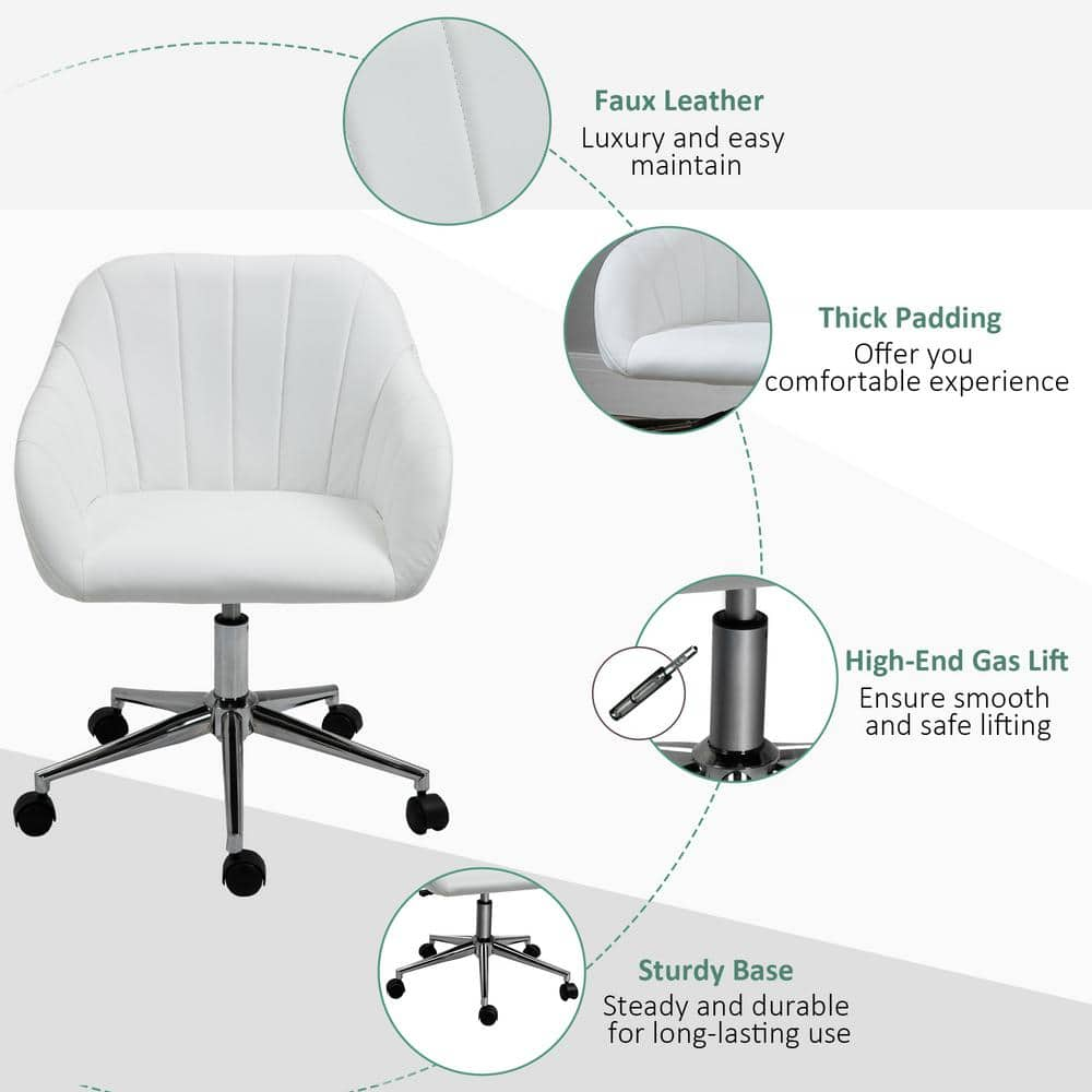 Vinsetto White, Mid-Back Home Office Chair Adjustable Height Computer Desk Chair with Padded Back and Armrests, PU Leather 921-439WT