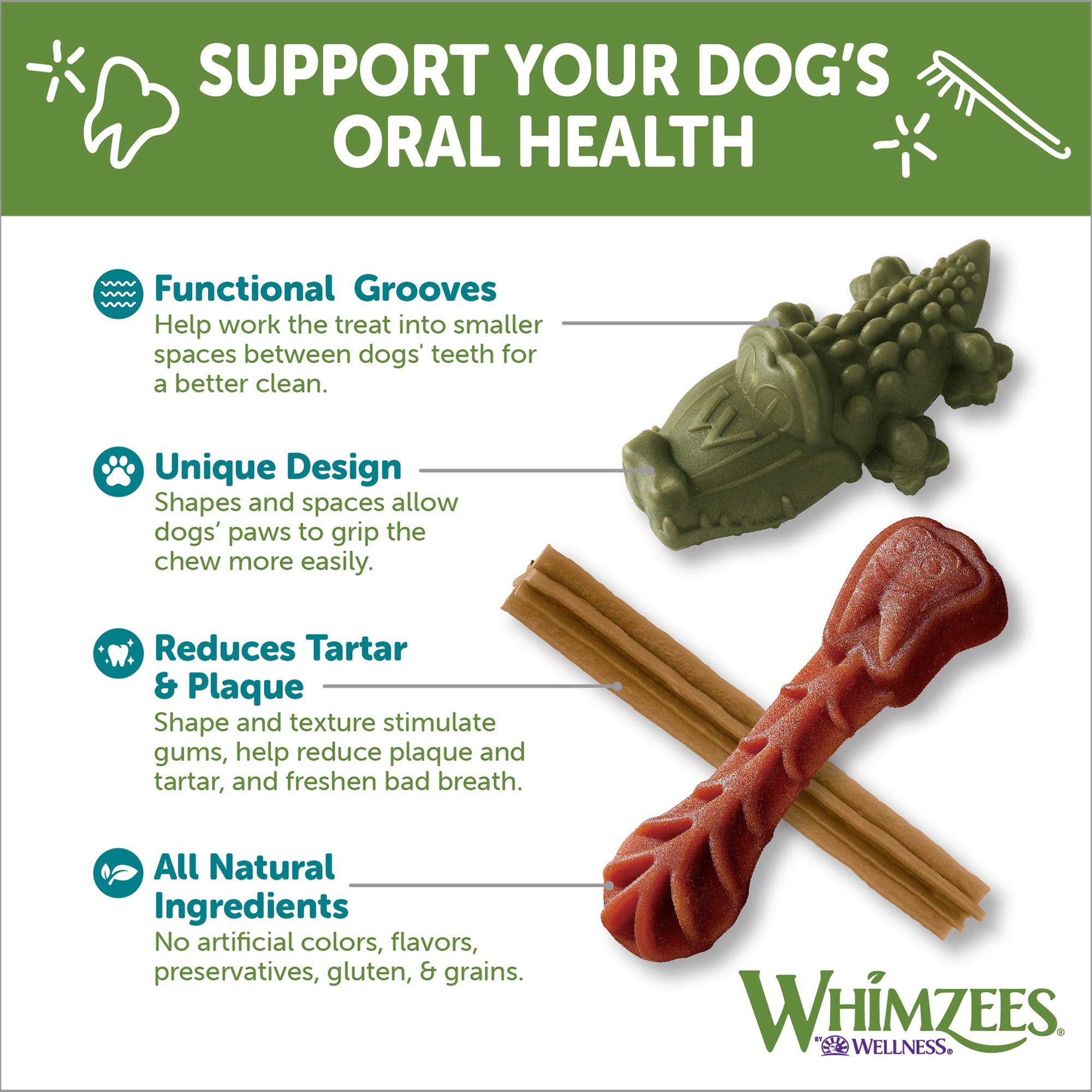 Whimzees Natural Grain Free Daily Long Lasting Small Dental Dog Treats Variety Pack， 29.6 oz.， Count of 56