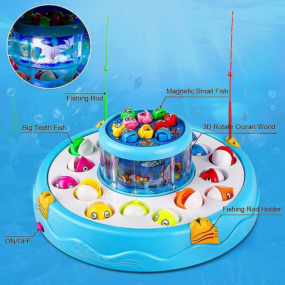 Fishing Toy Electric Multiplayer Magnetic Fishing Set Toy With 4 Fishing Rods and Light and Music Learning Gift