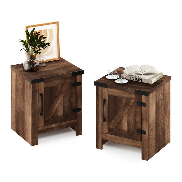 Furinno Jensen Farmhouse End Table with Barn Door