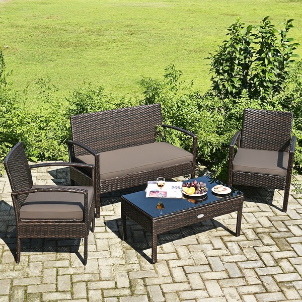 4 PCS Patio Furniture Set Rattan Chair Wicker Set