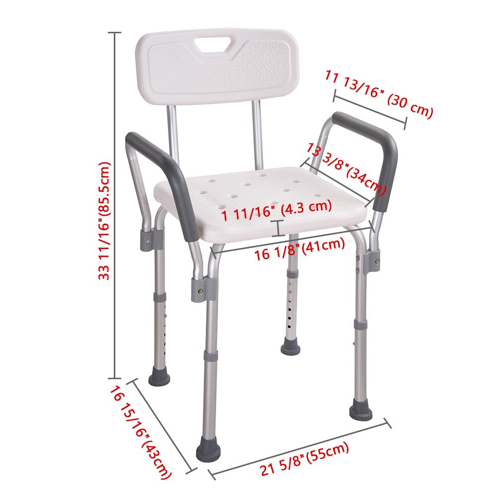 Yescom Shower Stool Bath Chair w/ Armrest & Back 220 LBS Capacity