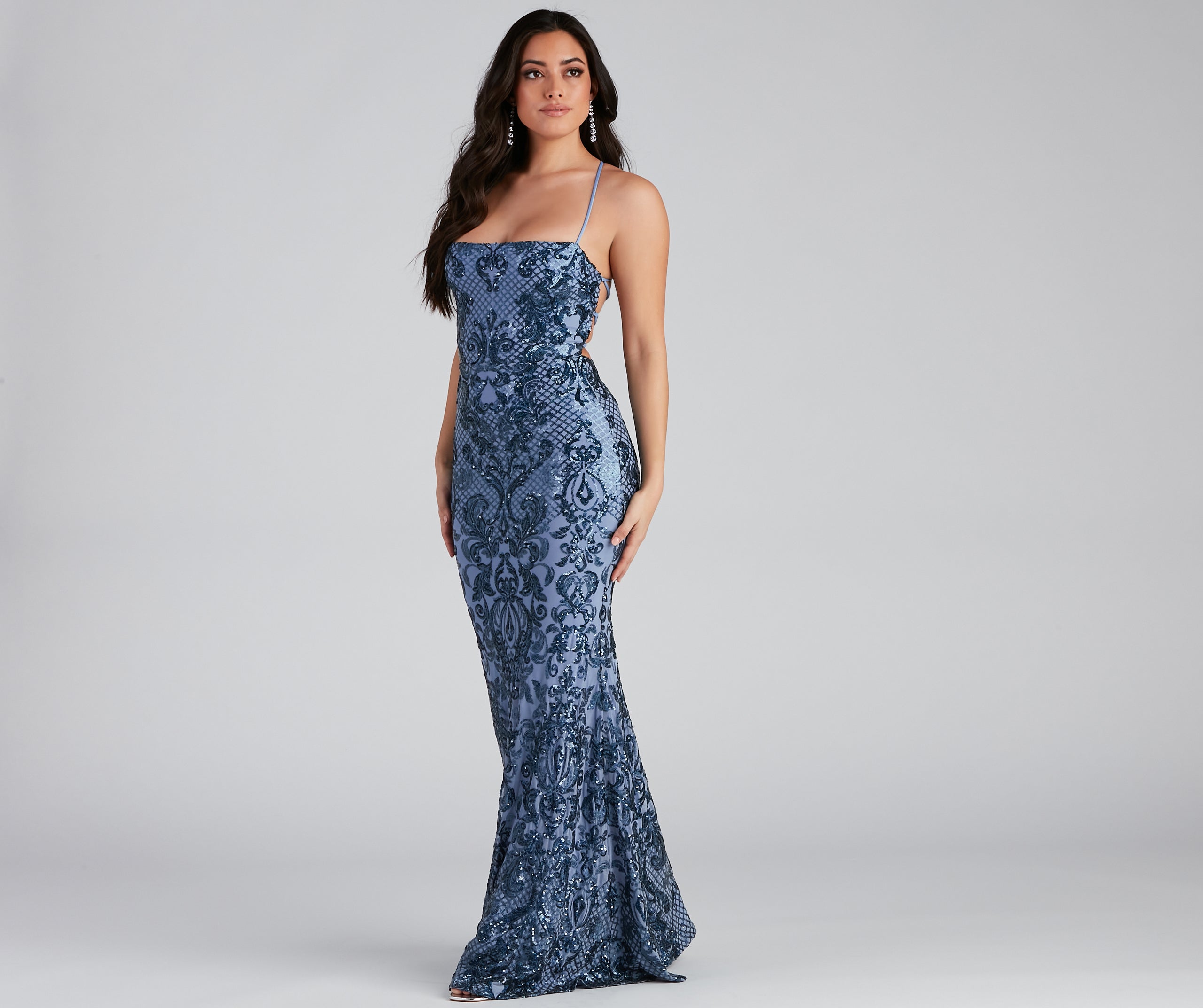 Jayce Sequin Lace-Up Mermaid Formal Dress