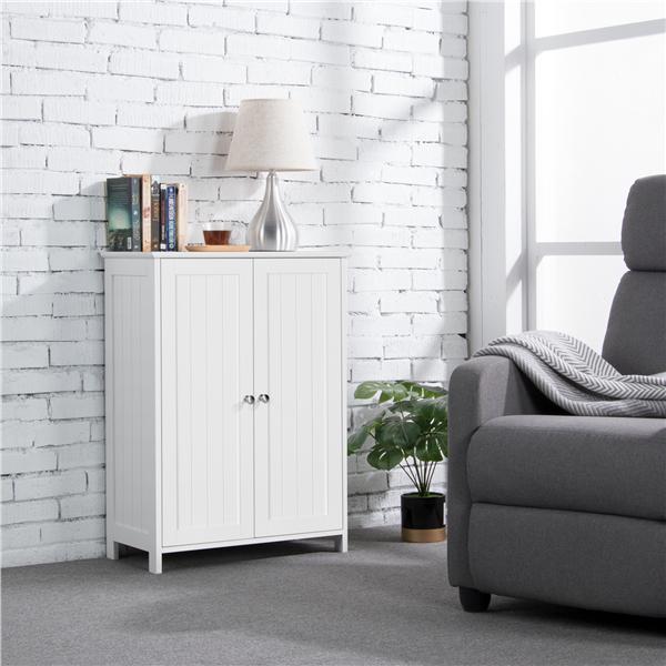 Easyfashion Wooden Double Door Bathroom Storage Floor Cabinet， White