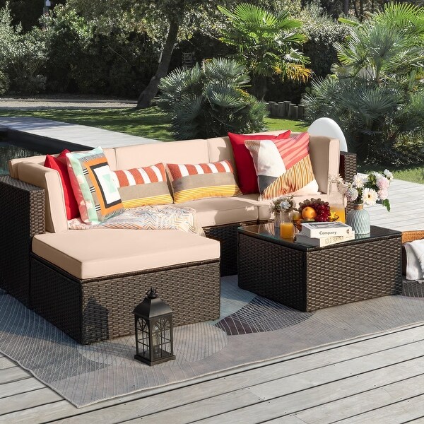 Homall 5 Pieces Wicker Patio Furniture Sets Rattan Outdoor Sectional Sofa