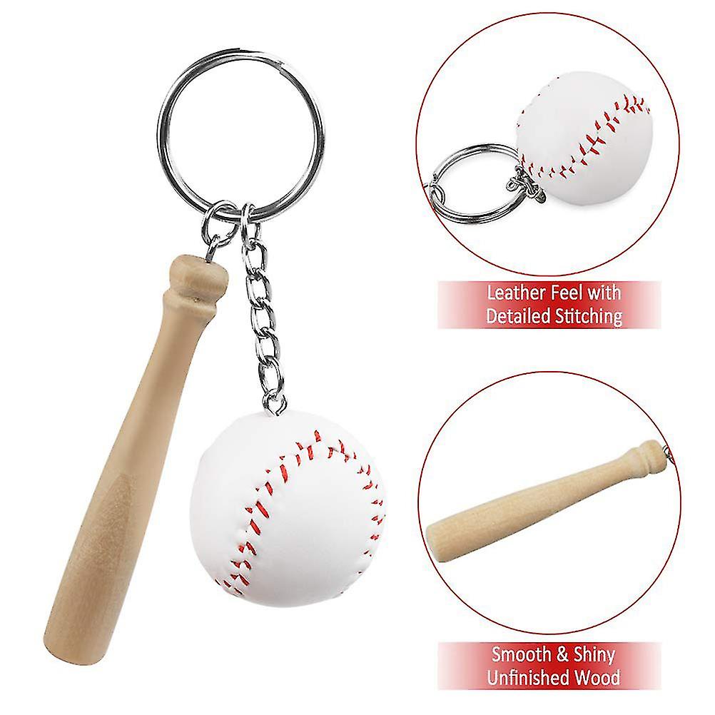 6Pcs Baseball Wooden Bat Keychains Key Rings Sports Pendant Keys Chains for Bag