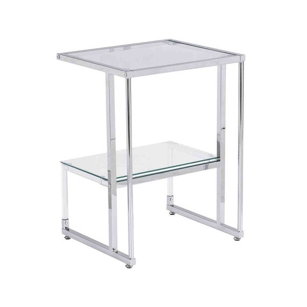 Grondin Contemporary Style 2-Tier End Table Sofa Side Table with Tempered Glass Shelves and Metal Frame