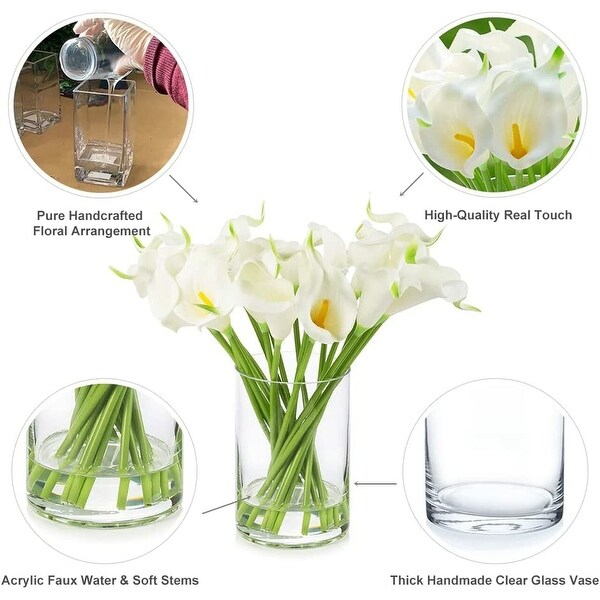 Enova Home 20 Pieces Real Touch Faux Calla Lily Artificial Flowers in Vase with Faux Water for Dining Table Decor，Wedding Event