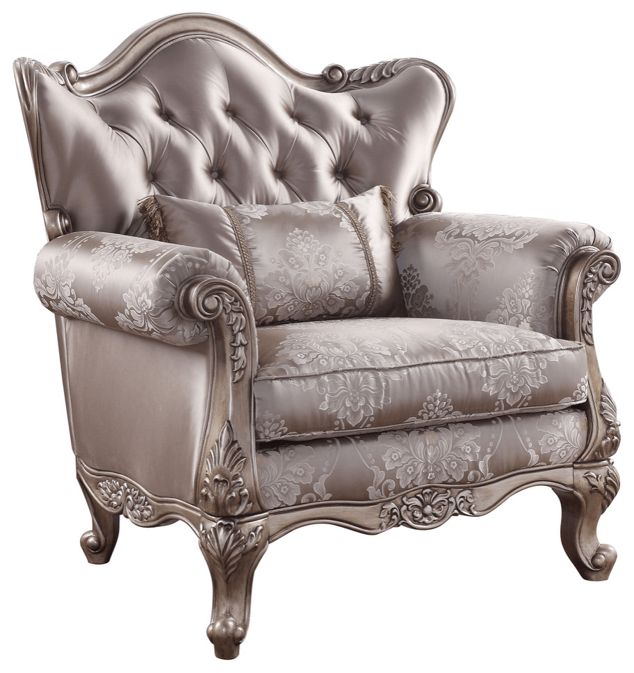 45 quotChampagne Fabric Floral Tufted Arm Chair   Armchairs And Accent Chairs   by HomeRoots  Houzz