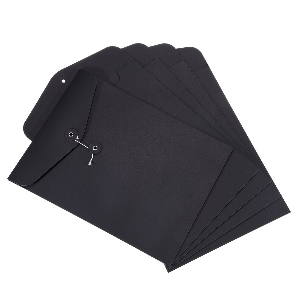 5pcs String Envelope File Folders  A4 Document Holder Filing Jacket  Black