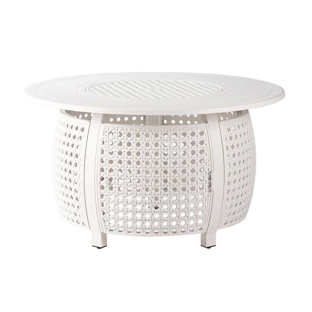 Oakland Living 44 in. x 44 in. White Round Aluminum Propane Fire Pit Table with Glass Beads 2 Covers Lid 55000 BTUs CLIFF-FPT-WT