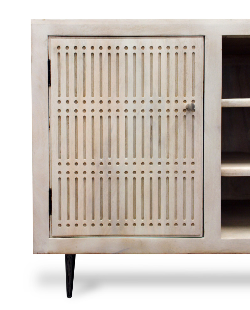 Sarah 2 Door Media Cabinet With Brushed Ivory Finish on Forged Iron Base   Midcentury   Entertainment Centers And Tv Stands   by Moti  Houzz