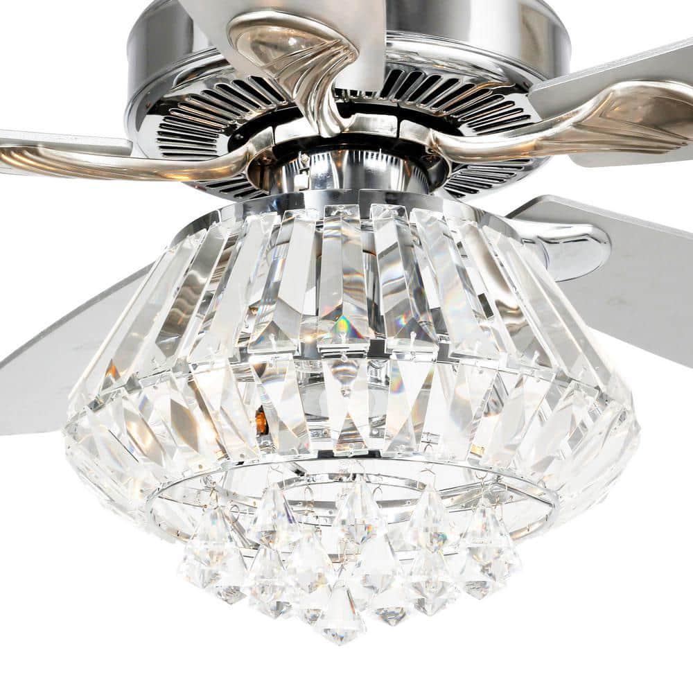 Parrot Uncle Zuniga 52 in Indoor Chrome Downrod Mount Crystal Chandelier Ceiling Fan with Light Kit and Remote Control