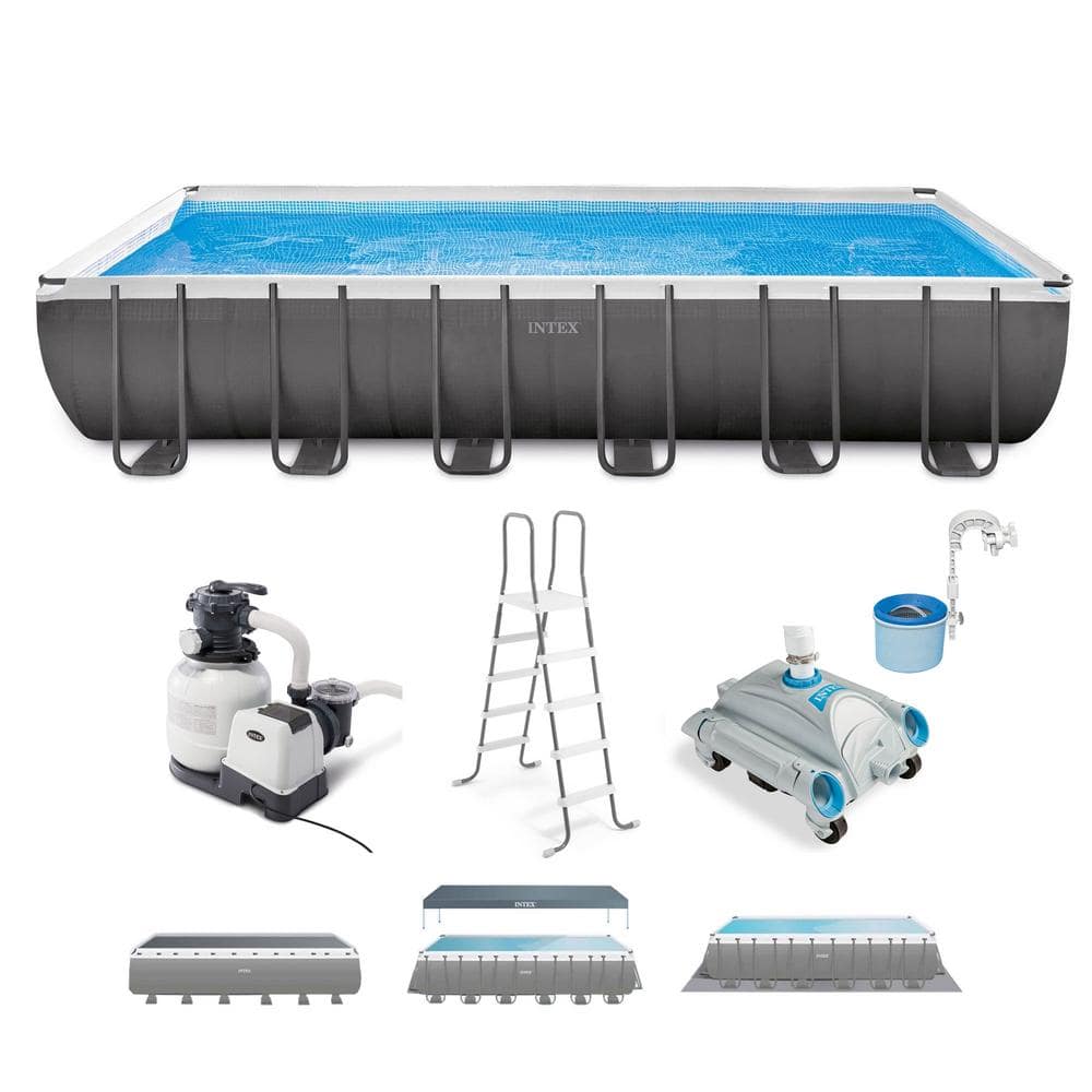 Intex 24 ft. x 12 ft. x 52 in. Ultra XTR Rectangular Pool, Filter, Vacuum, and Skimmer 26363EH + 28001E + 28000E