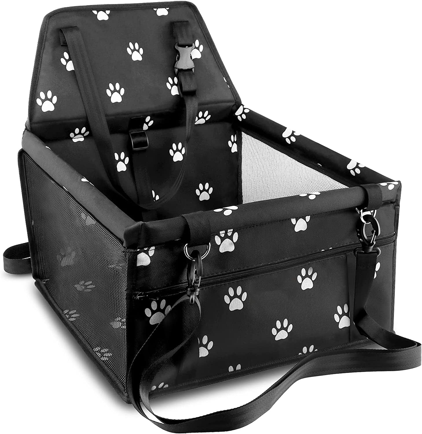 Dog Car Seat， YUWENUS Pet Booster Car Seat with Clip-on Safety Leash， Portable and Breathable Car Carrier Basket for Dogs Travel