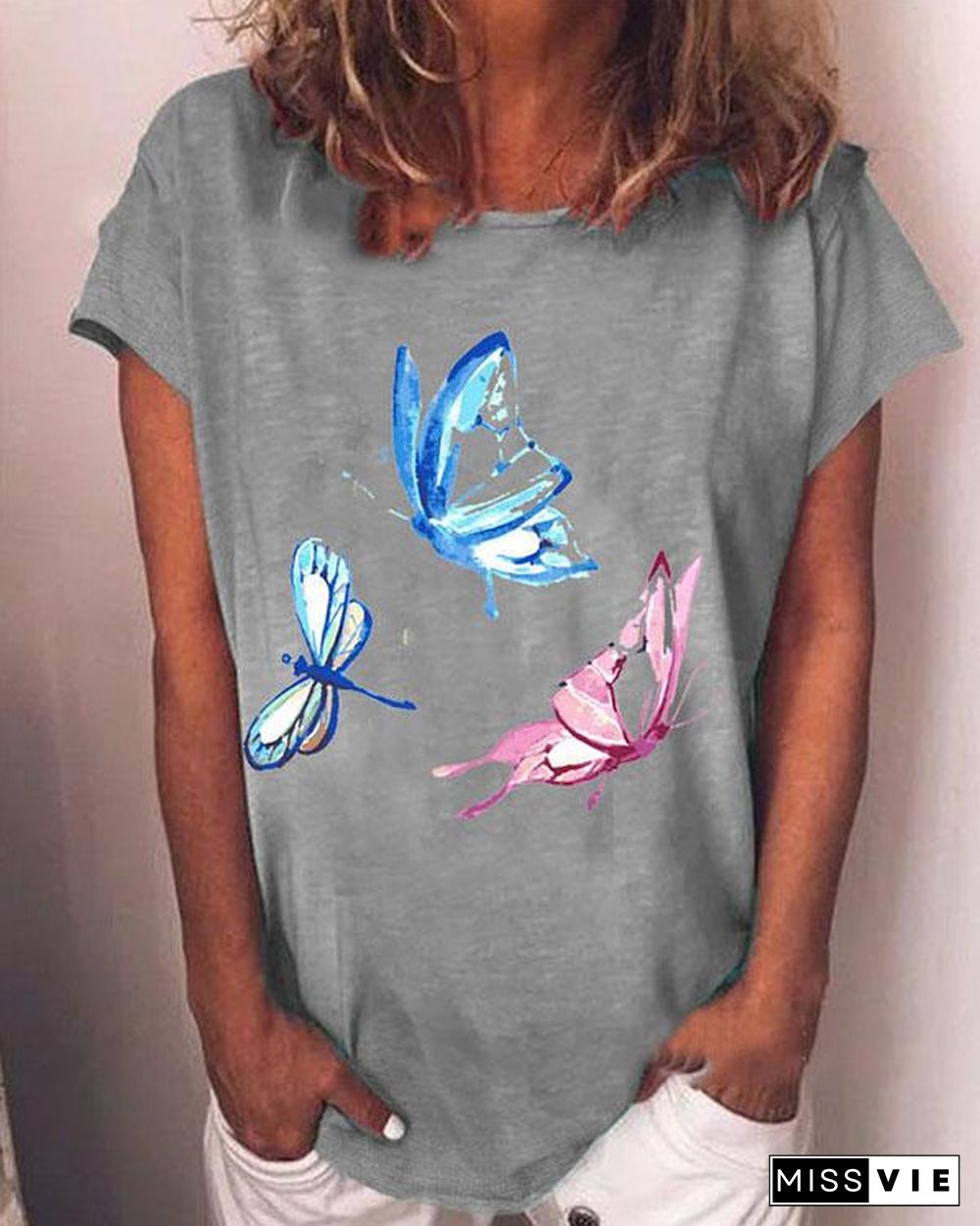 Hot Sale Butterfly Print Casual Short Sleeves T-Shirts