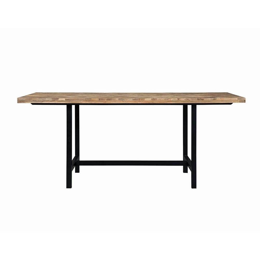 Reclaimed Mozaic Chevron Pattern Wood and Metal Dining Table