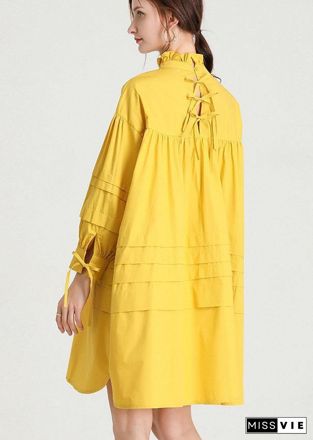 Plus Size Yellow Stand Cotton Bow Spring Maxi Dresses