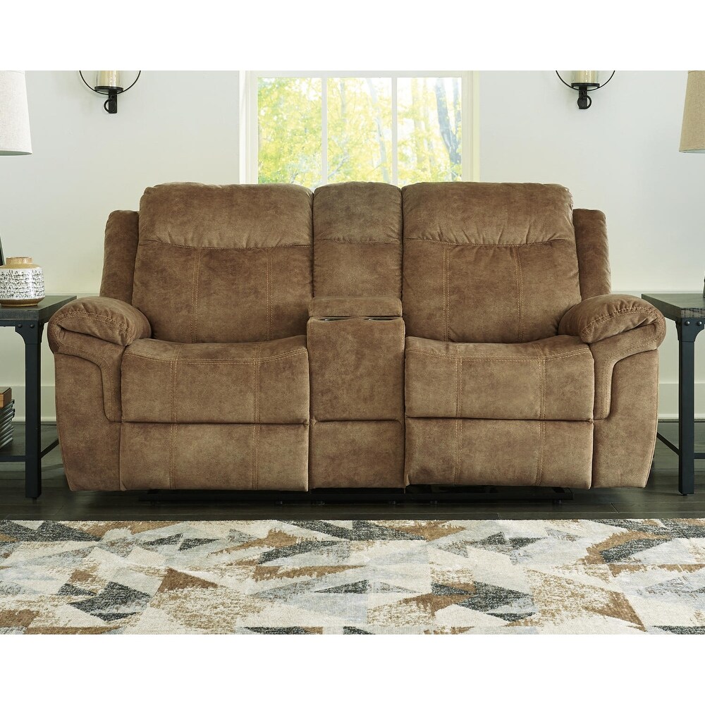 Huddle Up Contemporary Double Rec Loveseat w/Console  Moss