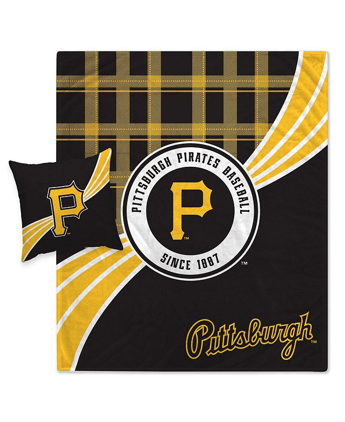 Pegasus Home Fashions Pittsburgh Pirates Plaid Wave Flannel Fleece Blanket and Pillow Combo Set