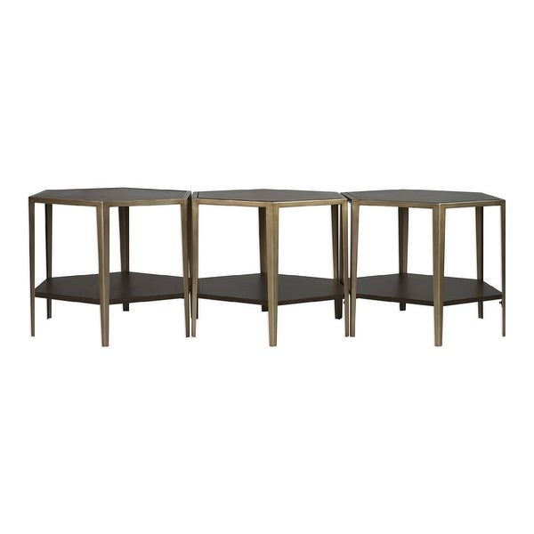 24” Gold and Brown Wood Contemporary Hexagonal Accent Table