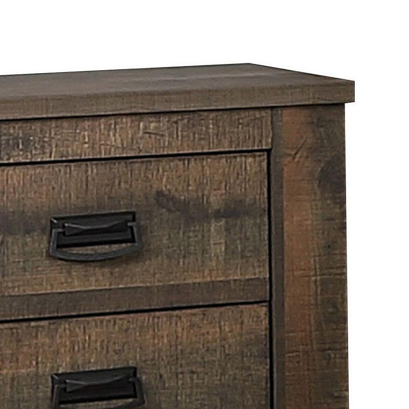 Wooden Nightstand with 2 Drawers and Saw Hewn Texture， Brown