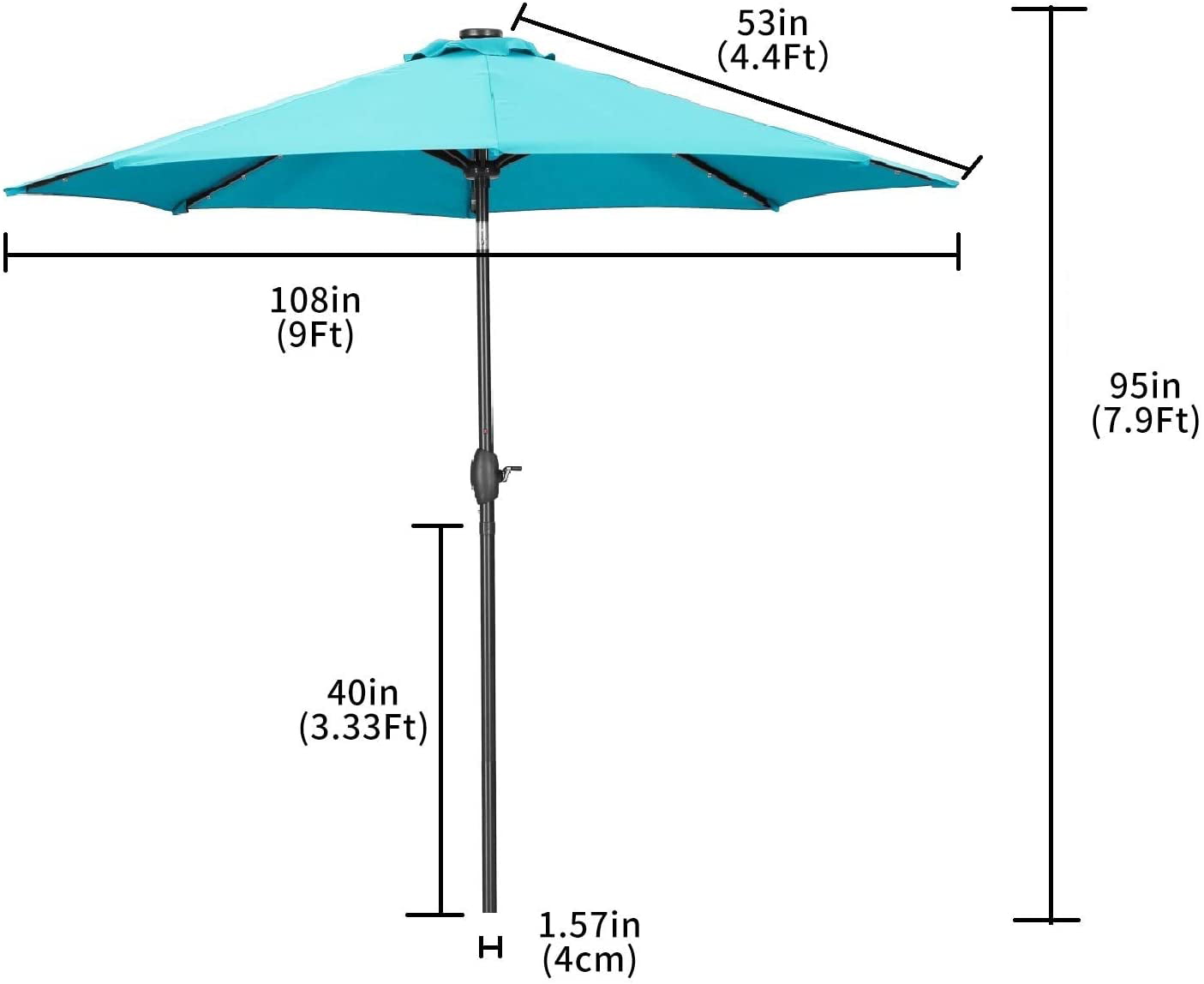 Ainfox 9Ft Outdoor Patio Solar Powered Umbrella with 32 LED Lights 8 Sturdy Ribs ,Table Market Umbrella with w/Tilt Adjustment and Crank for Garden,Deck,Backyard,Pool(Blue)