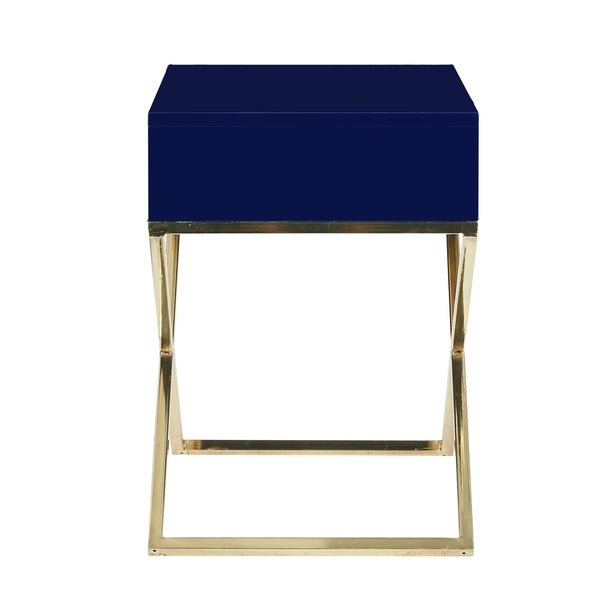 Foster Square Lacquer X-Legs Accent Table/ Nightstand with Drawer