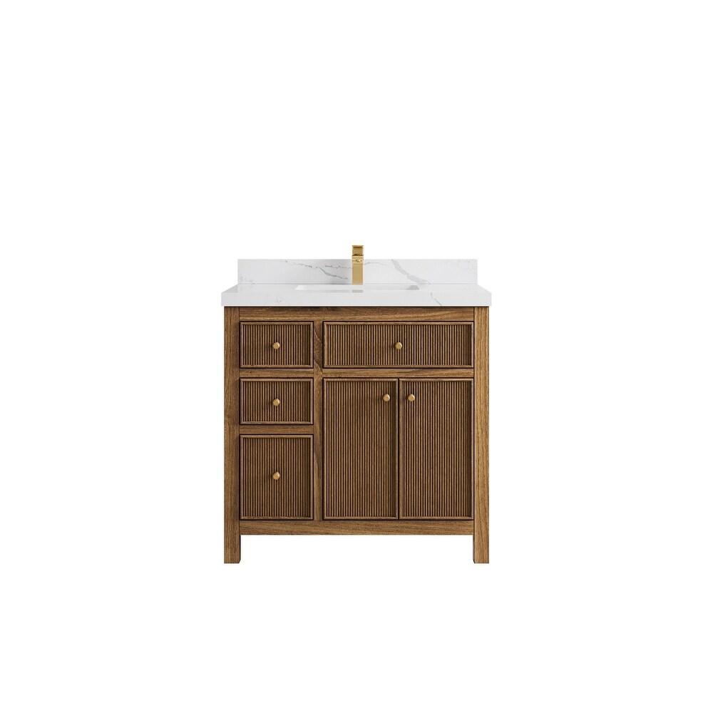 Willow Collections 36 in. W x 22 in. D Sonoma Teak Center Sink Right Bathroom Vanity with Countertop