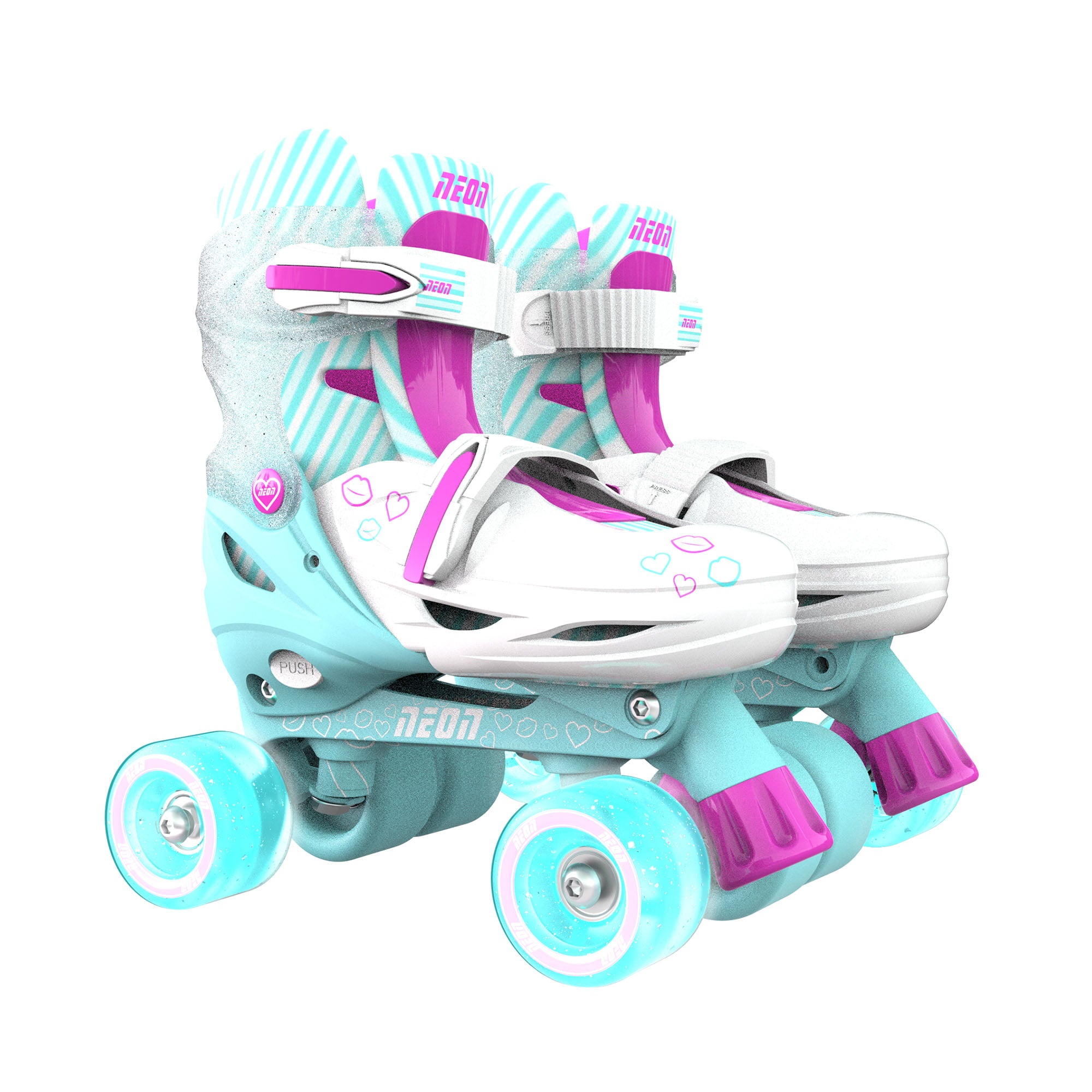 Neon Combo 2-in-1 Child Skates Inline and Quad - Girls, Size 3-6, One Pair, Pink/ Green