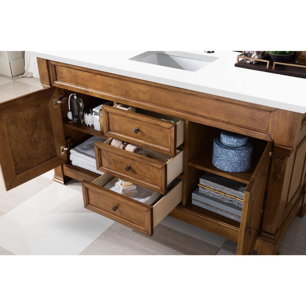 James Martin Vanities Brookfield 60.0 in. W x 23.5 in. D x 34.3 in. H Bathroom Vanity in Country Oak with White Zeus Quartz Top 147-114-5371-3WZ