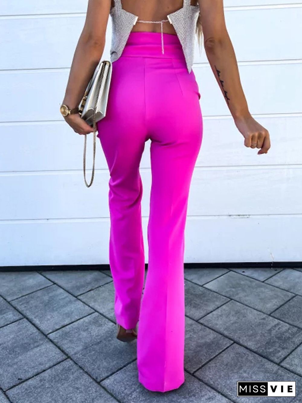 Simple Office Commuter Casual Pants Summer Fashion Street Flared Pants Spring Ladies Elegant Solid Slim High Waisted Pants