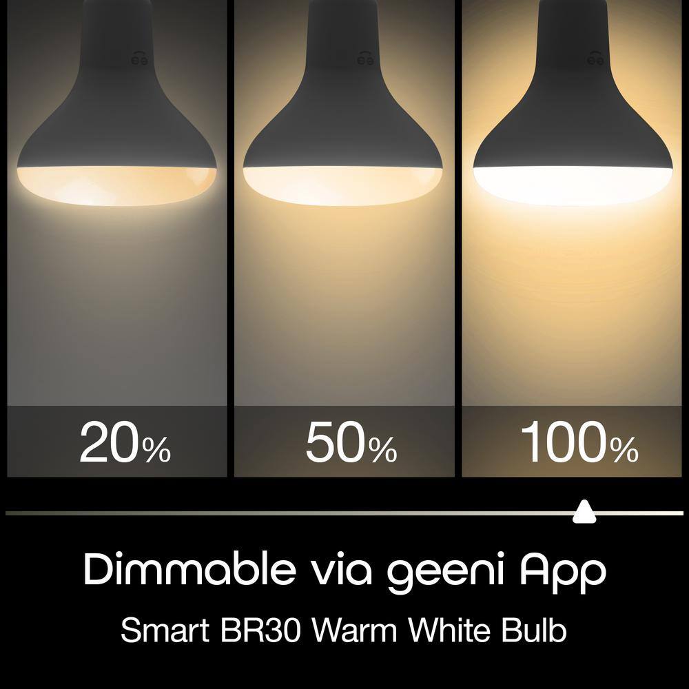 Geeni LUX DROP 65W Equivalent Warm White BR30 Smart Dimmable and Adjustable LED Light Bulb GN-BW905-999