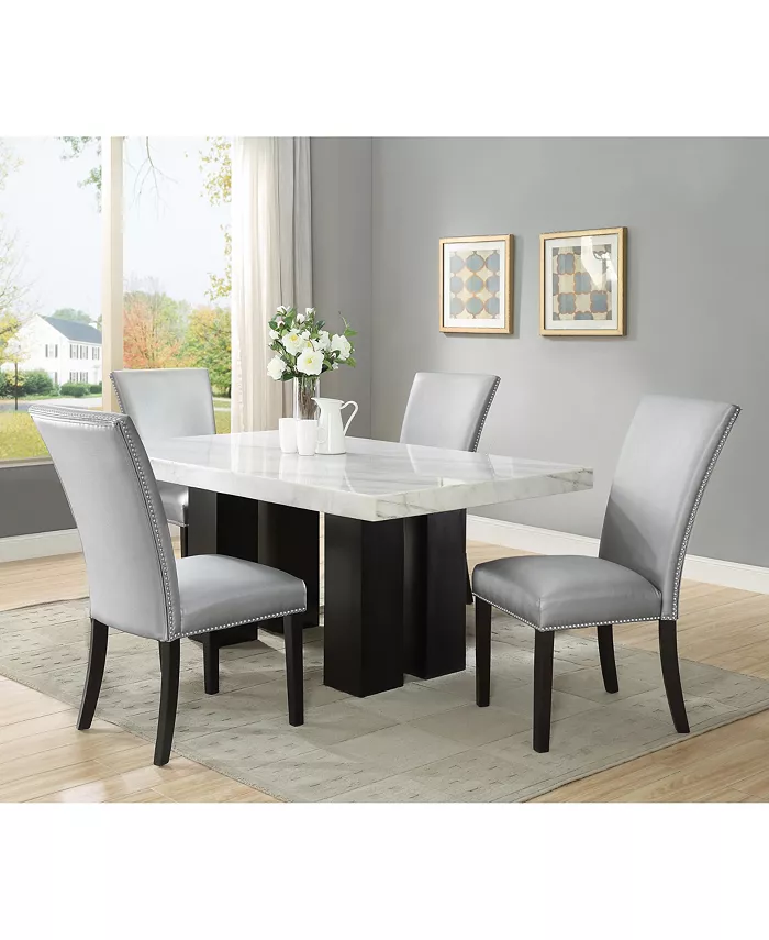 Furniture Camila Rectangle Dining Table and Silver Dining Chair 5-Piece Set