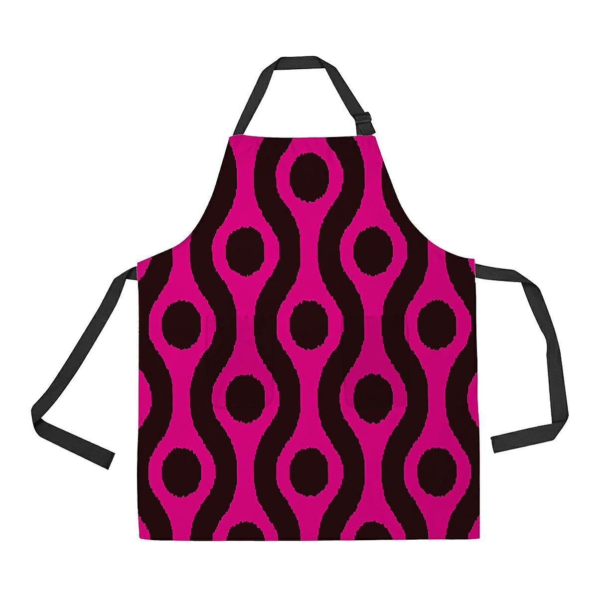 Black And Magenta Pink Ogee Ikat Polka Dot Pattern Apron Home Kitchen Apron With Pockets