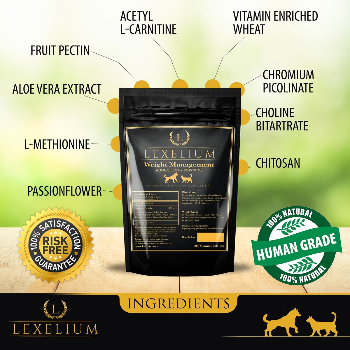 Lexelium Weight Management Dog and Cat Supplement， 7-oz bag