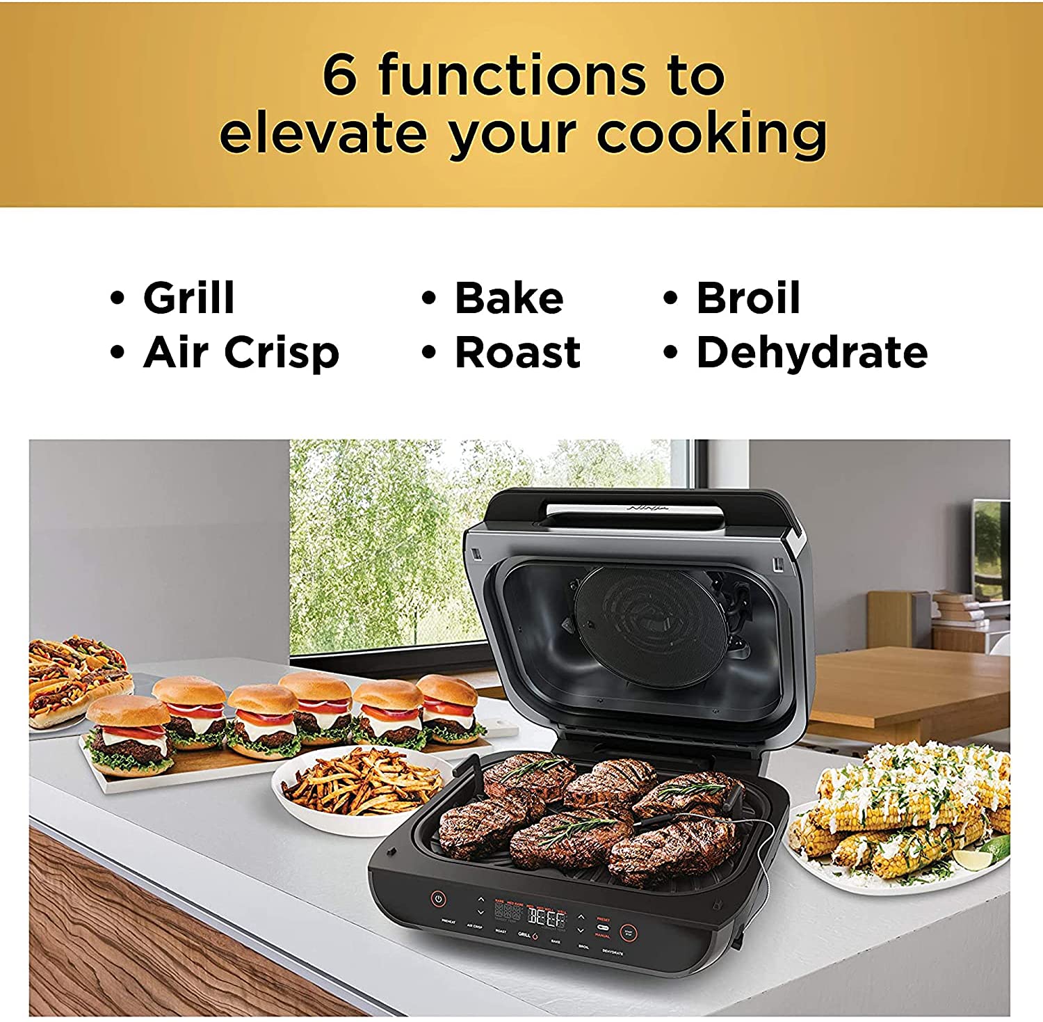 Restored Ninja FG551H Foodi Smart XL 6in1 Indoor Grill with 4 Quart Air Fryer， Brown (Refurbished)