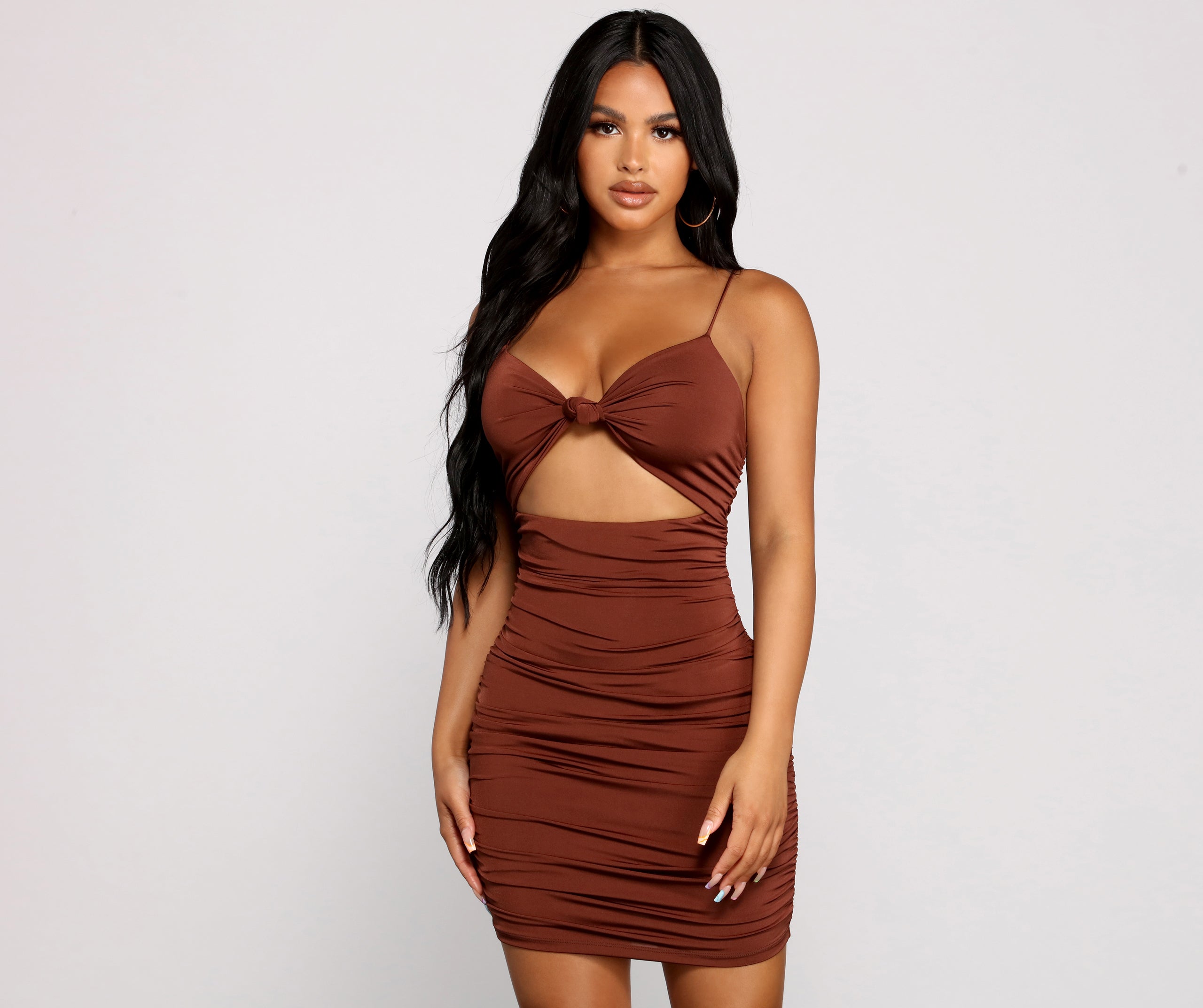 Twist And Pose Ruched Mini Dress