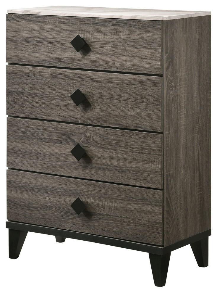 Benzara BM225918 5 Drawer Wooden Chest with Diamond Metal Knobs  Gray/Black   Transitional   Accent Chests And Cabinets   by VirVentures  Houzz