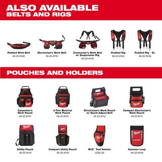 MW General Contractor Work Belt with Suspension Rig  15-Pocket Electricians Work PouchHolster with Quick Adjust Belt 48-22-8120-48-22-8112