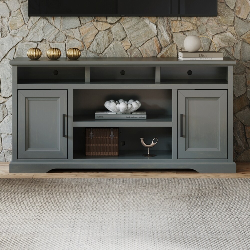 Bridgevine Home Cheyenne 65 Inch TV Stand Console  for TVs up to 75 inches  No Assembly Required  Mushroom Grey Finish