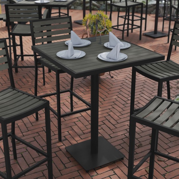 Square Outdoor Bar Height Table With Poly Resin Slats