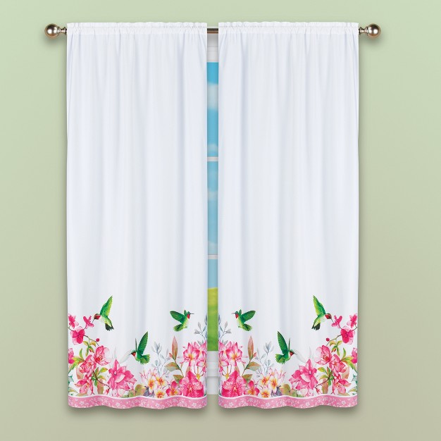 Collections Etc Embroidered Hummingbird Pink Floral Curtains