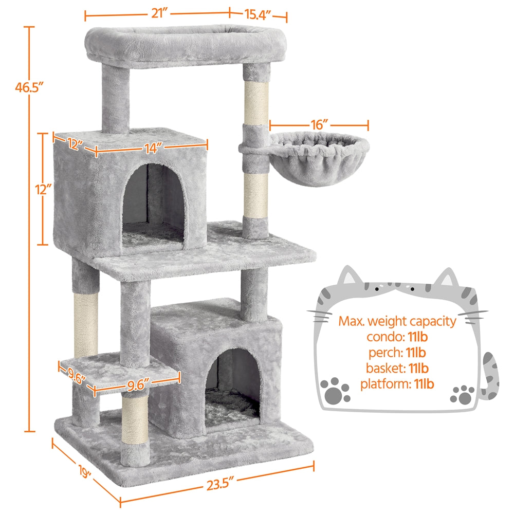 Easyfashion Multi-Level Cat Tree Cat Condo with Top Perch， Light Gray