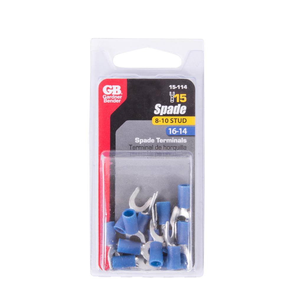 Gardner Bender 16 - 14 AWG #8 - 10 Stud Size Vinyl-Insulated Spade Terminals Blue (15-Pack) 15-114